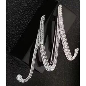 New Boutique Brooch ilver Rhinestone Script Initial M Pin